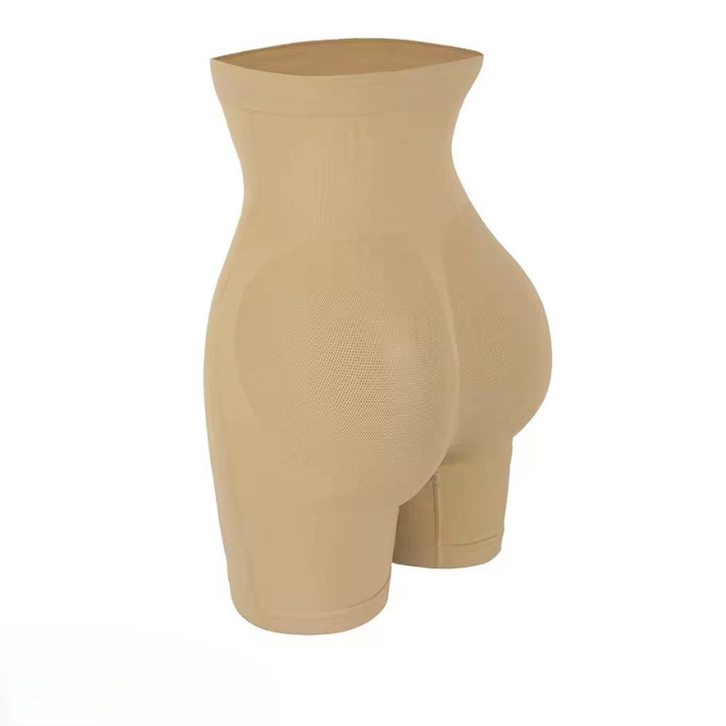 Vellomi PostureLift nude high-waist shaping shorts side view on white background.