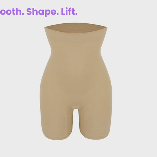 Video demonstrating the fit and movement of the Vellomi PostureLift nude high-waist shaping shorts.